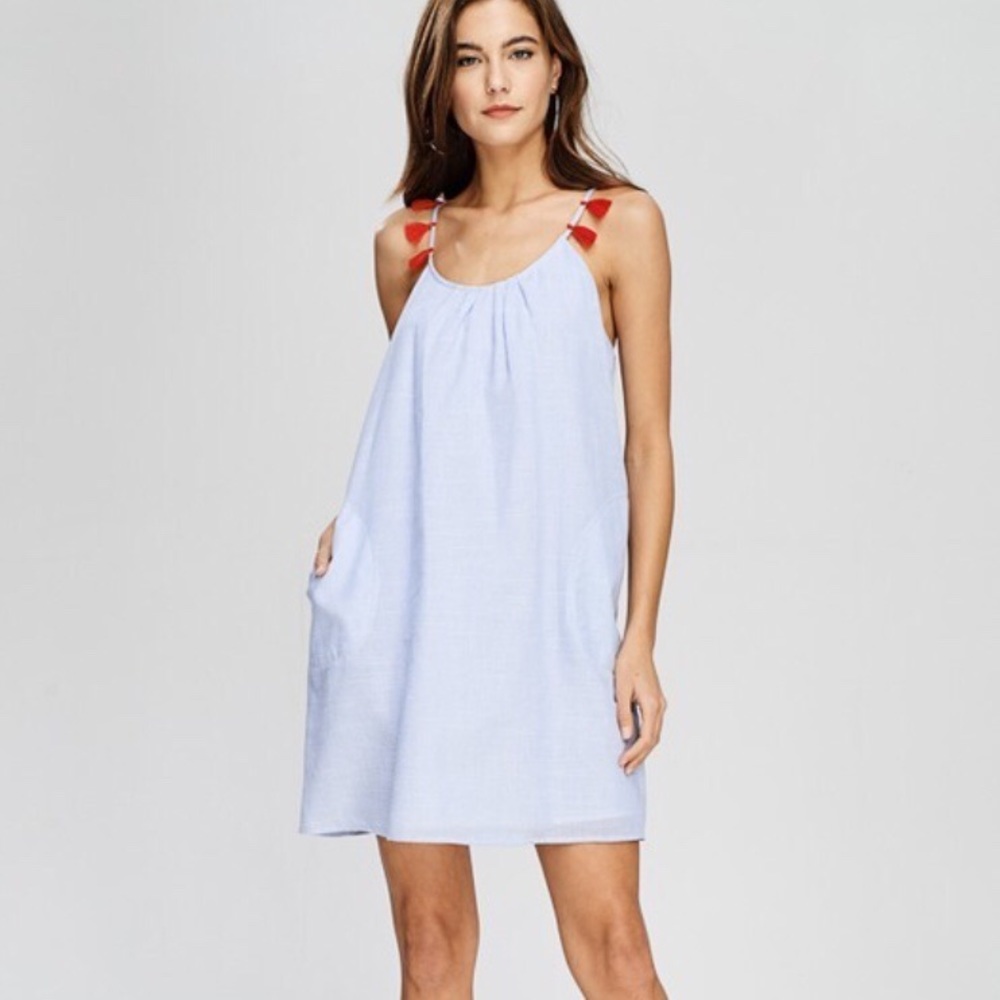 Crescent Blue White Stripe Tassel Dress